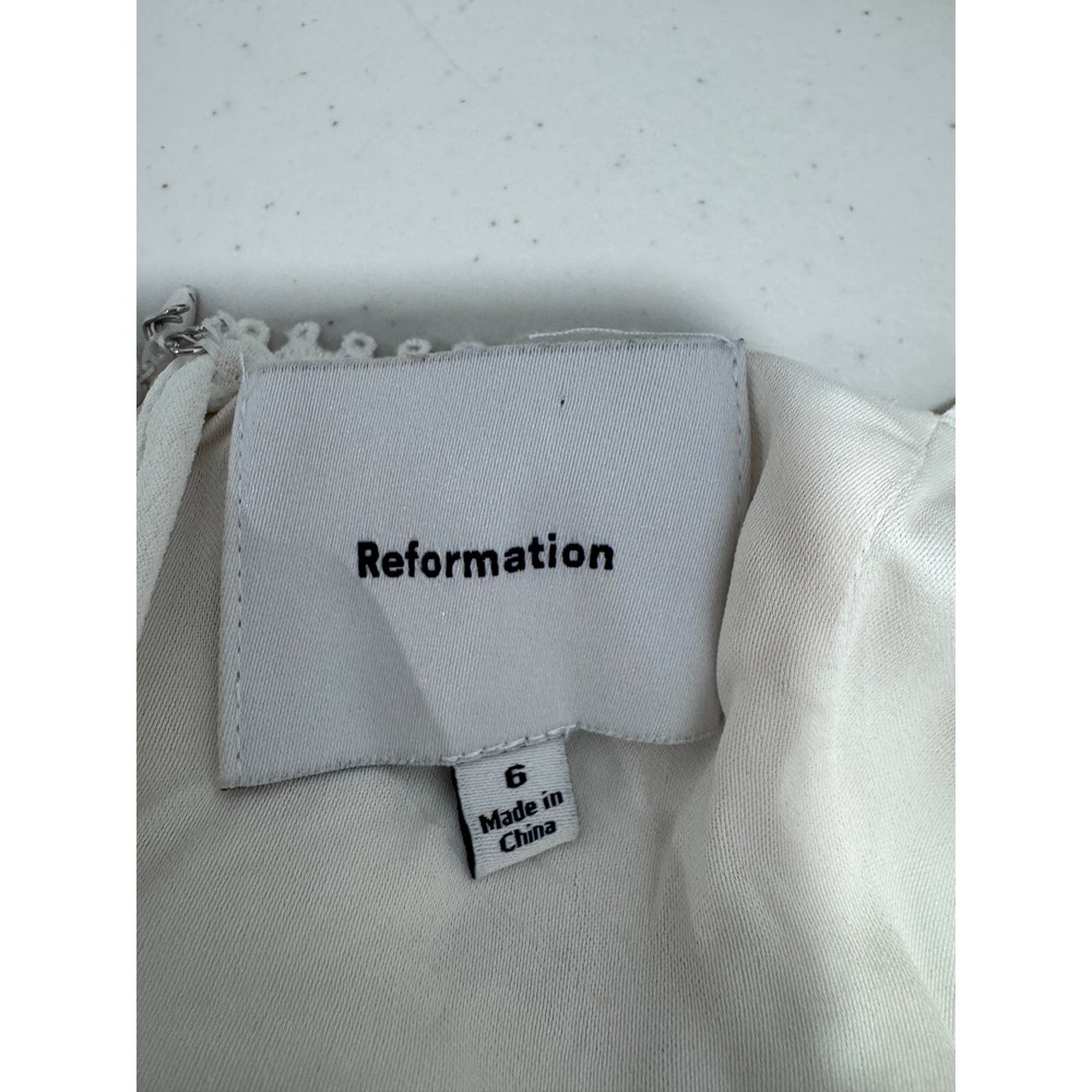 Reformation Natural Wynton Dress White Lace Trim Button Front Size 6 - Picture 6 of 9